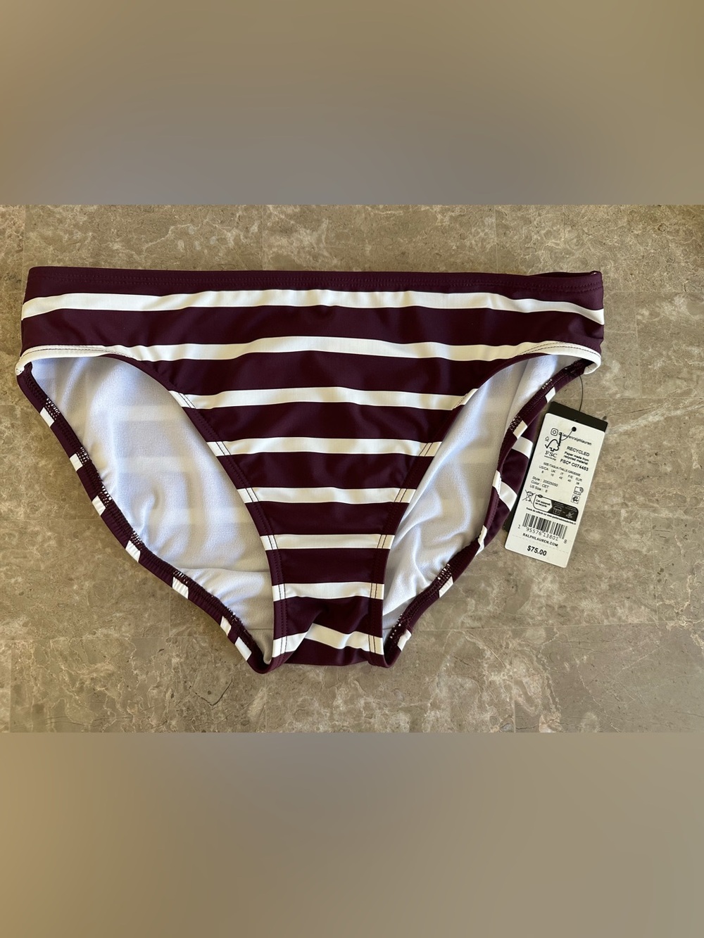 Lauren Ralph Lauren Maroon and White Striped Bikini Bottom